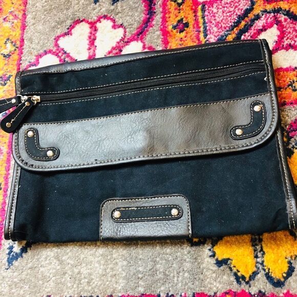 EUC ANGL Black Vegan Envelope Clutch Bag - Picture 1 of 5